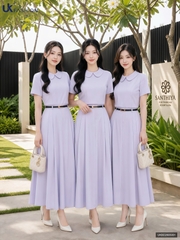 Set áo Linen cổ sen + chân váy xếp UKBD2605001 ( Bao gồm cả áo và chân váy )