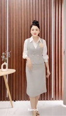 UK FASHION ÁO GILE PEPLUM 2 CÚC THỜI TRANG CÔNG SỞ NỮ UKAK2407005