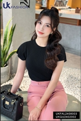 Áo Len Gân Cổ Tròn Cộc Tay UK Fashion Công Sở Nữ Thanh Lịch, Vải Mềm Mịn UKFAL2408003