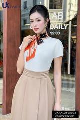 Áo Len Gân Cổ Tròn Cộc Tay UK Fashion Công Sở Nữ Thanh Lịch, Vải Mềm Mịn UKFAL2408003