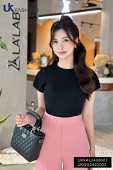 Áo Len Gân Cổ Tròn Cộc Tay UK Fashion Công Sở Nữ Thanh Lịch, Vải Mềm Mịn UKFAL2408003