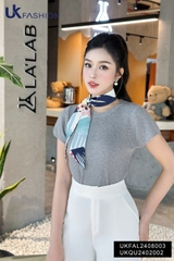 Áo Len Gân Cổ Tròn Cộc Tay UK Fashion Công Sở Nữ Thanh Lịch, Vải Mềm Mịn UKFAL2408003