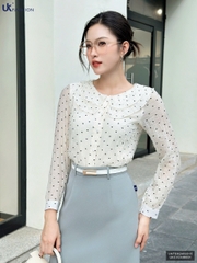 Sơ mi chấm hoa cổ bèo kép, màu tươi tắn, điệu đà UKFSM2409015