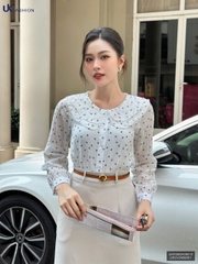 Sơ mi chấm hoa cổ bèo kép, màu tươi tắn, điệu đà UKFSM2409015