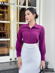 Sơ mi cổ đức dài tay xếp ngực UKSM2407006 nhã nhặn, duyên dáng, lịch sự