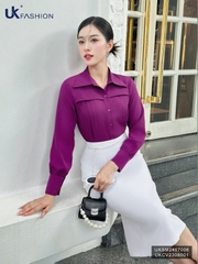 Sơ mi cổ đức dài tay xếp ngực UKSM2407006 nhã nhặn, duyên dáng, lịch sự