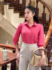 Áo Sơ Mi Cổ Sen Tay Lỡ Lơ Vê Xẻ UK Fashion Công Sở Nữ Thanh Lịch, Nữ Tính Vải Mềm Mịn UKSM2408005