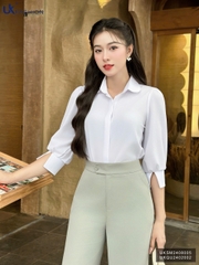 Áo Sơ Mi Cổ Sen Tay Lỡ Lơ Vê Xẻ UK Fashion Công Sở Nữ Thanh Lịch, Nữ Tính Vải Mềm Mịn UKSM2408005
