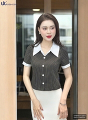 Sơ Mi Kẻ Cúc Nẹp Phối Cổ Đức Thời Trang Công Sở UK Fashion Thanh Lịch, Trẻ Trung UKSM2412001