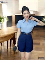 Áo Sơ Mi Cổ Đức V Bấu Dọc Vai UK Fashion Thanh Lịch, Nữ Tính Vải Mềm Mịn UKSM2501020