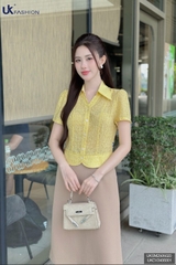 Sơ mi hoạ tiết bo gấu V cổ xinh xắn, mềm nhẹ UKSM2505020