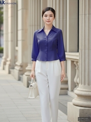 Sơ mi cổ đức V bản gấu che khuyết điểm tốt UKSM2506011