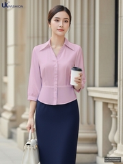 Sơ mi cổ đức V bản gấu che khuyết điểm tốt UKSM2506011
