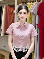 Sơ mi cộc tay ren gấu kiểu điệu đẹp UKSM2507011
