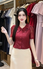 Sơ mi cổ ren kép điệu đà UKSM2508014