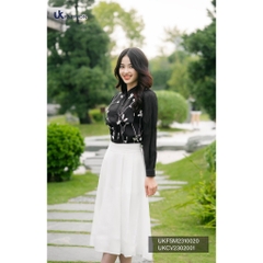 Áo Sơ Mi Tơ dãy hoa dập ngực Dài Tay UK Fashion Công Sở Nữ, Thanh Lịch, Thiết Kế Hàn, Chất vải mịn cao cấp UKFSM2310020