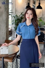 UK Fashion Áo Sơ Mi Raglan Cổ Đức Phối Ren Trẻ Trung, Nữ Tính UKSM2403017