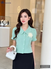 Áo Sơ Mi Croptop Cổ Sen Kiểu UK Fashion Công Sở Nữ Thanh Lịch, Dịu Dàng Vải Mềm Mịn UKSM2406006