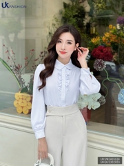 Áo Sơ Mi Dài Tay Bèo Nẹp UK Fashion Công Sở Nữ Thanh Lịch, Nữ Tính Vải Mềm Mịn UKSM2405024