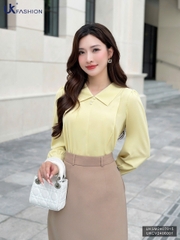 Sơ mi cổ sen nhọn dài tay cúc ngọc xinh xắn, dễ mặc UKSM2407015