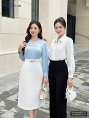 Sơ mi cổ sen nhọn dài tay cúc ngọc xinh xắn, dễ mặc UKSM2407015