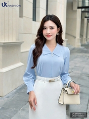 Sơ mi cổ sen nhọn dài tay cúc ngọc xinh xắn, dễ mặc UKSM2407015