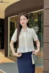 Sơ mi cổ đức hoa dệt xinh xắn, điệu đà, nữ tính, cực mát UKSM2506026