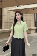 Sơ mi cổ đức hoa dệt xinh xắn, điệu đà, nữ tính, cực mát UKSM2506026