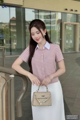 Sơ mi cổ sen kẻ súp kép trẻ trung UKSM2506007