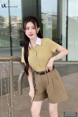 Sơ mi cổ sen kẻ súp kép trẻ trung UKSM2506007