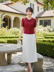 Sơ mi cổ ren kép điệu đà UKSM2508014