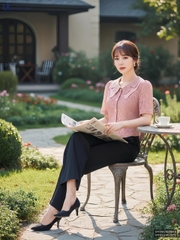Sơ mi cổ ren kép điệu đà UKSM2508014