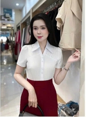 Áo Sơ Mi Cổ Đức V Bấu Dọc Vai UK Fashion Thanh Lịch, Nữ Tính Vải Mềm Mịn UKSM2501020