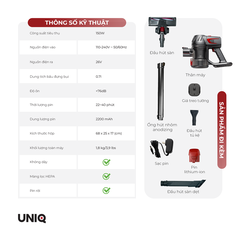 Máy hút bụi cầm tay không dây Uniq Free A7 Ultra đa năng gia đình mini pin sạc hút giường đệm nệm sofa xe hơi