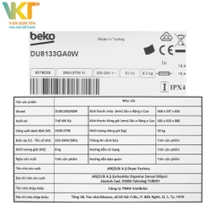Máy sấy ngưng tụ Beko 8 kg DU8133GA0W