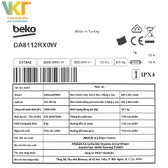 Máy sấy thông hơi Beko 8 kg DA8112RX0W
