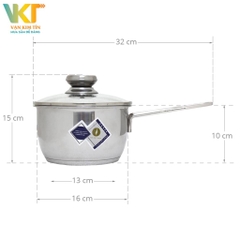 Quánh inox 304 5 đáy nắp kính Fivestar 16cm Q16-5DG