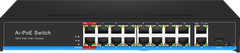 Thiết bị chuyển mạch POE 16 cổng, 16FE+2GE+1SFP POE 300W hiệu IVSS