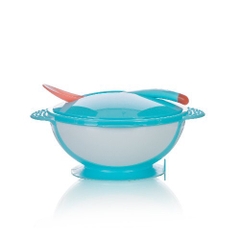 Bát ăn dặm chống đổ kèm nắp và thìa cảm ứng nhiệt (Màu Xanh) - UP5001WX