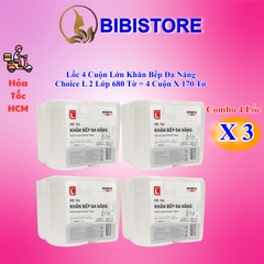 Lốc 4 Cuộn Khăn Bếp Đa Năng Lotte Choice L 2 Lớp 680 Tờ (170 Tờ/ Cuộn)