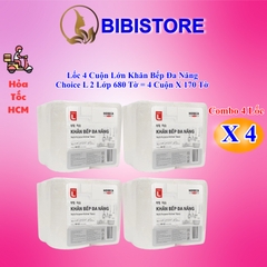 Lốc 4 Cuộn Khăn Bếp Đa Năng Lotte Choice L 2 Lớp 680 Tờ (170 Tờ/ Cuộn)
