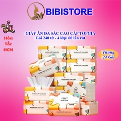 Giấy Ăn Topgia Đa Sắc Cao Cấp Gói 240 Tờ 4 Lớp