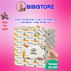 Giấy Ăn Topgia Đa Sắc Cao Cấp Gói 240 Tờ 4 Lớp