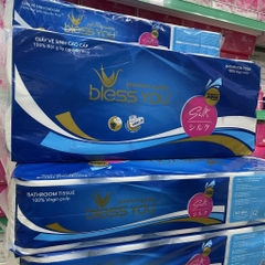 (Có Mã QR) Lốc 1 Cuộn Xanh Giấy Vệ Sinh Bless You Silk Không Lõi 3 Lớp