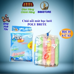 (Bịch 6 Cái) Miếng rửa chén Chùi nồi mút bọc lưới POLY BRITE (Bibistore TB)