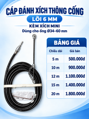 Cáp đánh xích lõi 6mm thông cống-Làm sạch đường ống thoát nước bằng máy khoan