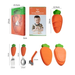 Khay ăn dặm cho bé silicon Carot kèm thìa dĩa và ống hút
