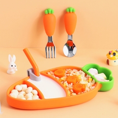 Khay ăn dặm cho bé silicon Carot kèm thìa dĩa và ống hút