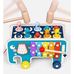 Đồ chơi gỗ đập chuột kết hợp đàn 3N1 hình voi cho bé