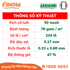 Lưới chắn côn trùng Arrigoni Biorete Air Plus 50 mesh - Khổ 2.1 x 50 mét